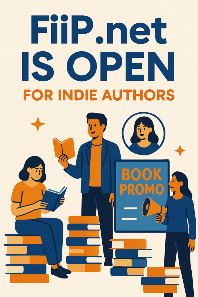 Indie author book promotion contest banner for FiiP.net with books and spotlight graphics
